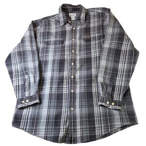 Carhartt XL Tall Heavyweight Plaid Flannel Work Shirt Gray 100% Cotton